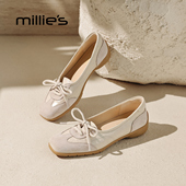 轻便一脚蹬2026春季 妙丽真皮系带时尚 MILLIE 休闲单鞋 女款 新款