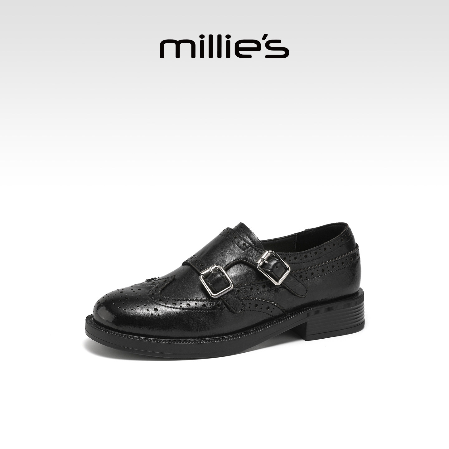 MILLIE'S/妙丽真皮圆头小皮鞋女款深口单鞋英伦风2026春夏季新款