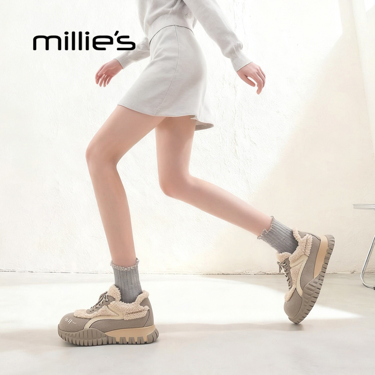 millies妙丽复古牛反绒毛毛鞋子