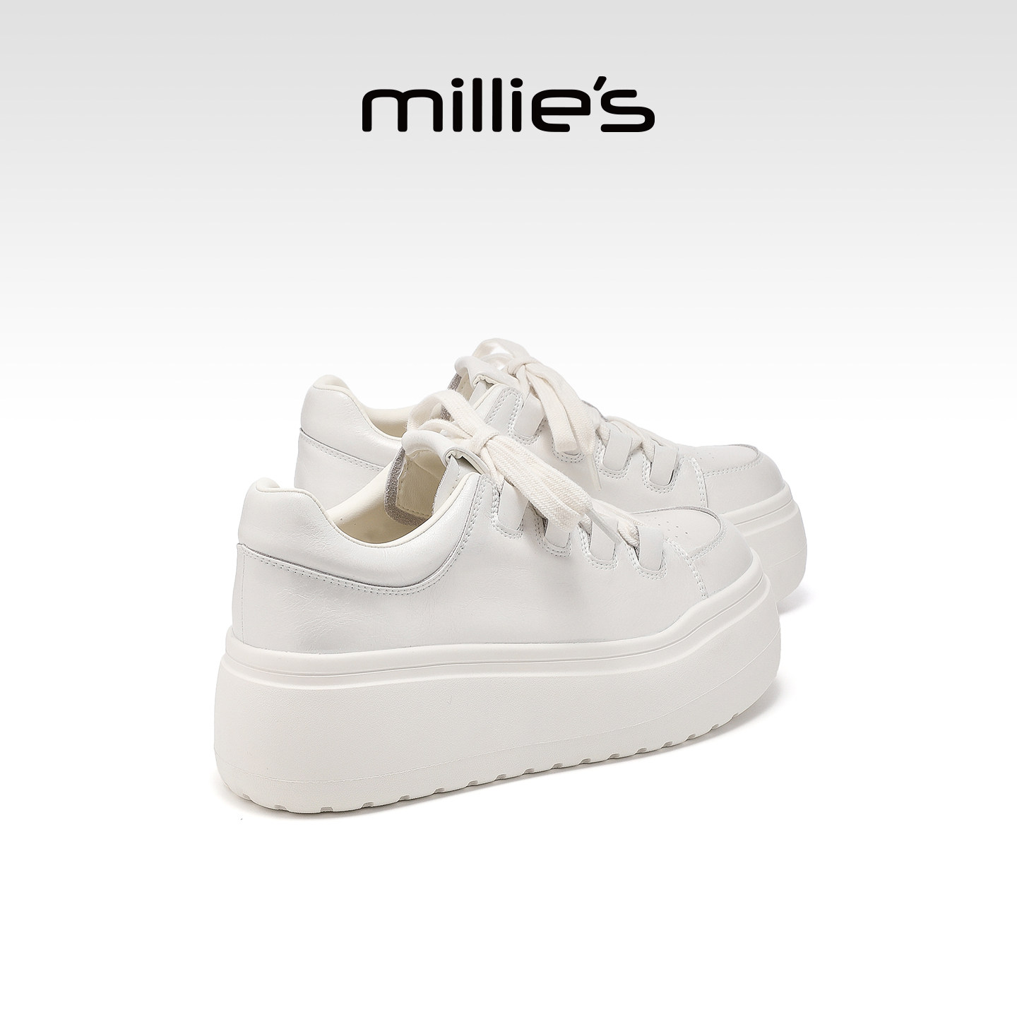 MILLIE'S/妙丽厚底板鞋女2026夏季新款白色增高休闲鞋百搭松糕鞋