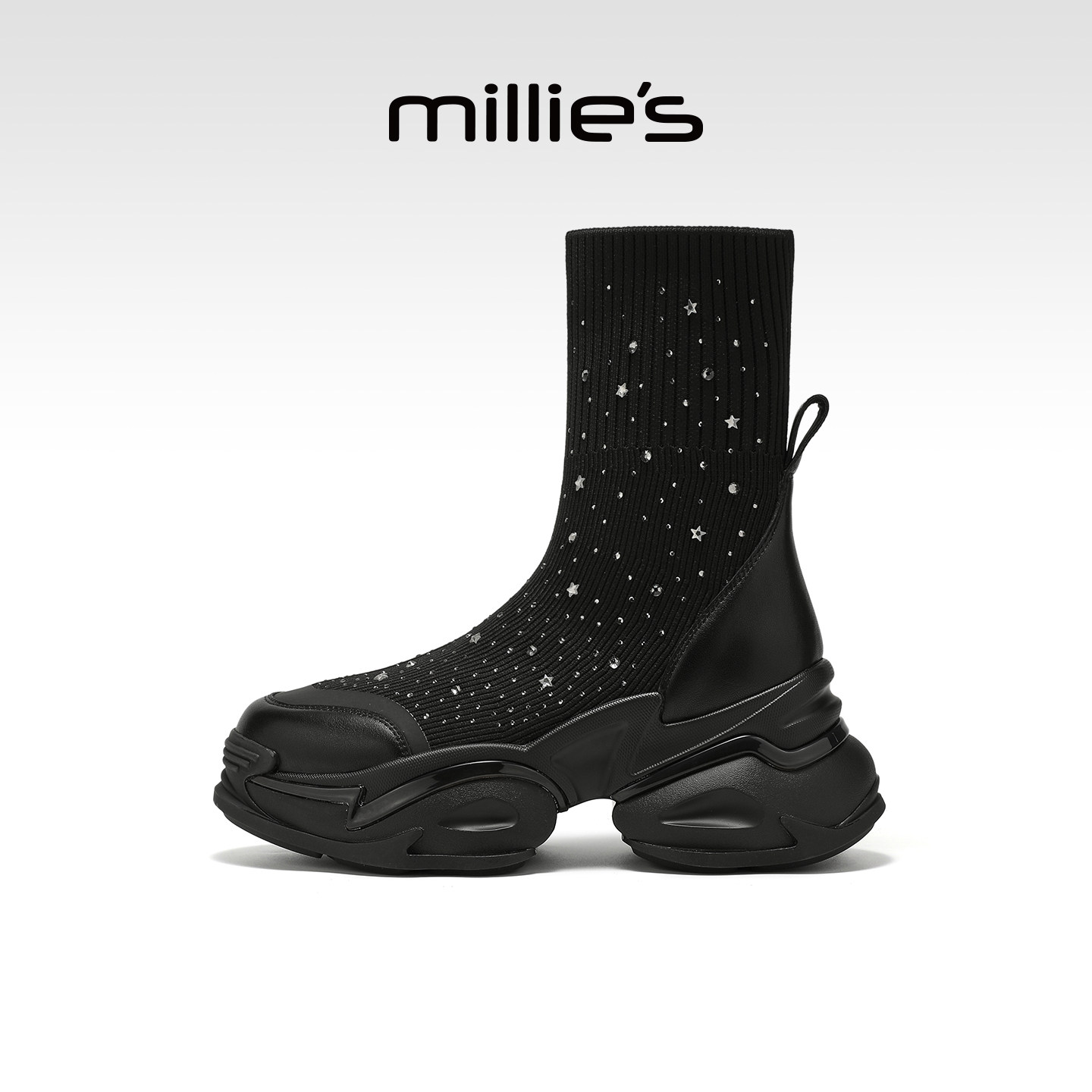 millies妙丽女鞋厚底加绒袜子靴