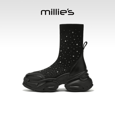 millies妙丽女鞋厚底加绒袜子靴
