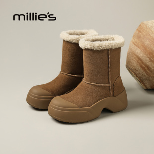 女鞋 休闲鞋 2025冬季 时尚 厚底雪地靴 新款 millies妙丽加绒保暖棉鞋