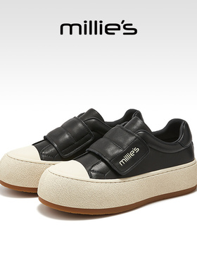 millies妙丽厚底休闲鞋女款2025新款百搭增高魔术贴增高板鞋舒适