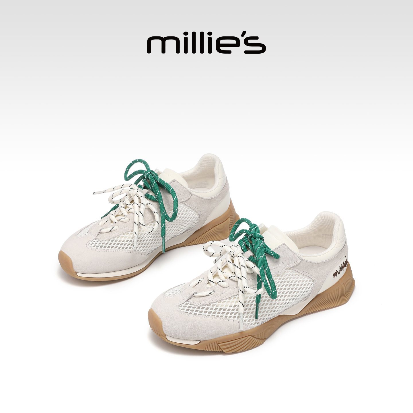 MILLIE'S/妙丽休闲运动风德训鞋女款系带网面透气老爹鞋春夏新款