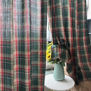 子成品窗帘飘窗复古隔断帘咖啡店民宿帘简约客厅窗帘 圣诞英伦风格