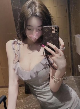 2个版本 鱼骨系带 冷淡的甜 性感 连衣裙 灰色吊带裙子女