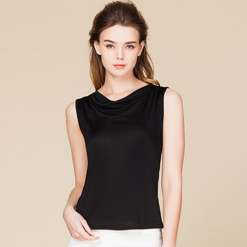 夏季真丝荡领吊带背心女内搭打底蚕丝高档女装上衣无袖外穿堆堆领