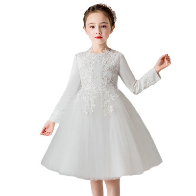 秋冬儿童白色婚纱裙公主裙女童蓬蓬连衣裙加绒加厚表演出礼服裙子