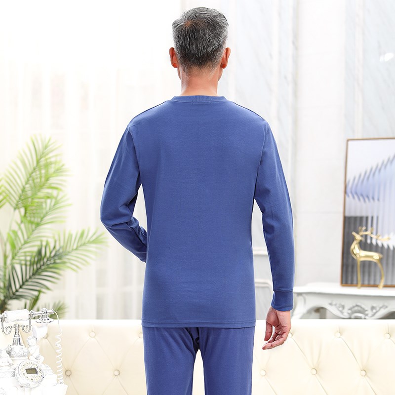 秋冬季纯棉秋衣秋裤男士棉毛衫中老年人大码全棉薄款保暖内衣套装