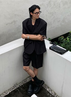 ZINGUP 宽松休闲黑色西装外套 复古轻奢感西装+西裤两件套