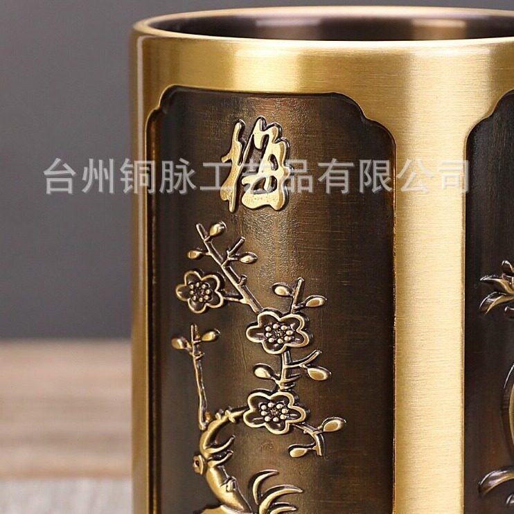直销黄铜笔筒创意家居摆件公用品桌面收纳茶道仿古商务礼品