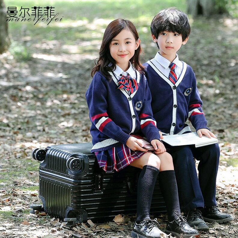 直销幼儿园园服春秋季三件套毛衣开衫英伦风儿童班服中小学生校服