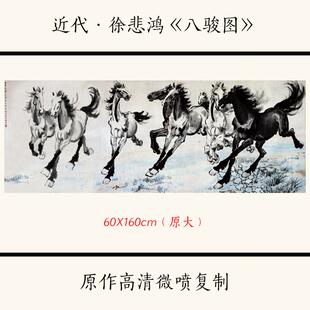 1:1徐悲鸿《八骏图》国画马动物写意画宣纸高清微喷复制装饰画
