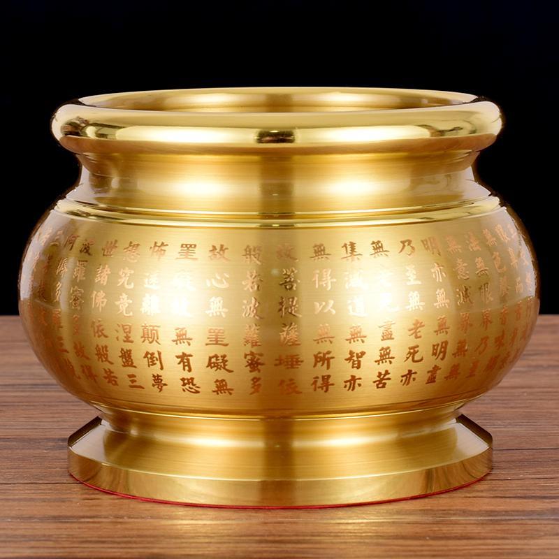 供奉佛前观音纯家用寺庙黄铜拉丝心经香炉碗插立香大号香薰炉佛具