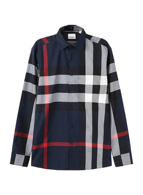 BURBERRY博柏利 男士棉质格纹休闲长袖衬衫 8073216
