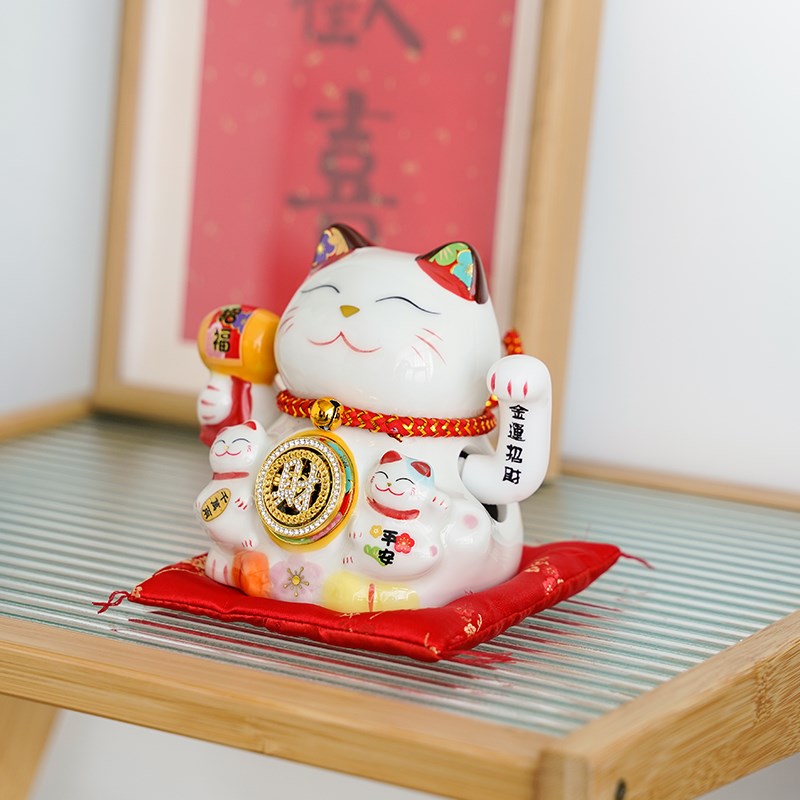 自动摇手招财猫陶瓷转钻发开业乔迁送礼生日礼物办公室桌面摆件