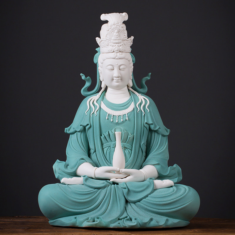 墨染留香德化白瓷观自在观音菩萨佛像工艺品中式装饰摆件家居供奉