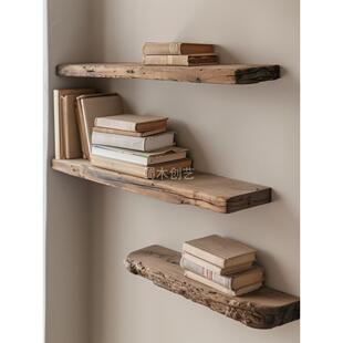 Wabi-Sabi风格实木简单一字隔断储物架层压板壁挂式储物书架自定