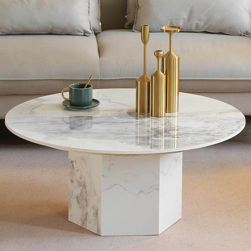 新款客厅家用岩板茶几圆形设计师法式小户型岩板现代简约咖啡桌子