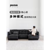 祇需坐一套 延伸直排扣设计师电动沙发床 黑色皮革三人或四人组