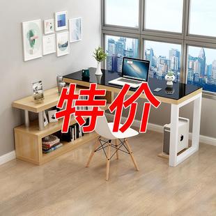 桌简约家用卧室学生学习桌写字桌子 加厚书桌书架一体转角电脑台式