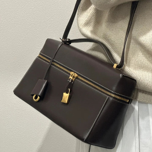 高版 女 本LP27小众饭盒包单肩斜挎包化妆包头层牛皮复古风简约时尚