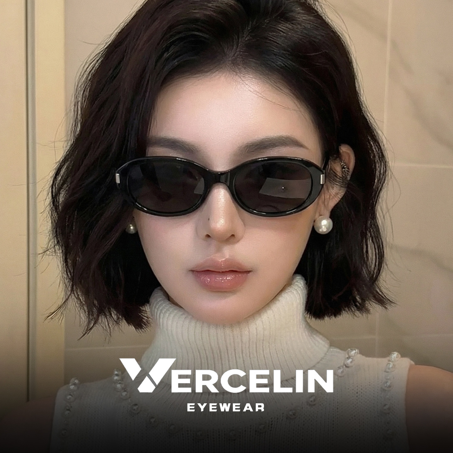 复古椭圆猫眼墨镜女2026新款高级感偏光防晒太阳眼镜近视可配度数