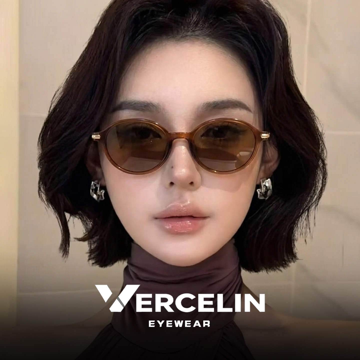 复古茶色墨镜女2026新款高级感超轻小脸偏光椭圆太阳眼镜小框近视