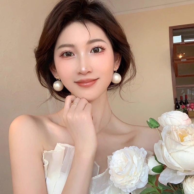 复古港风夸张珍珠耳环女耳扣式小众轻奢设计感耳饰欧美冷淡风耳坠