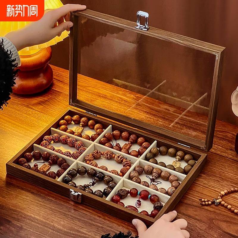 手串收纳盒文玩专用水晶手镯手链佛珠吊坠木质大容量防尘首饰展示
