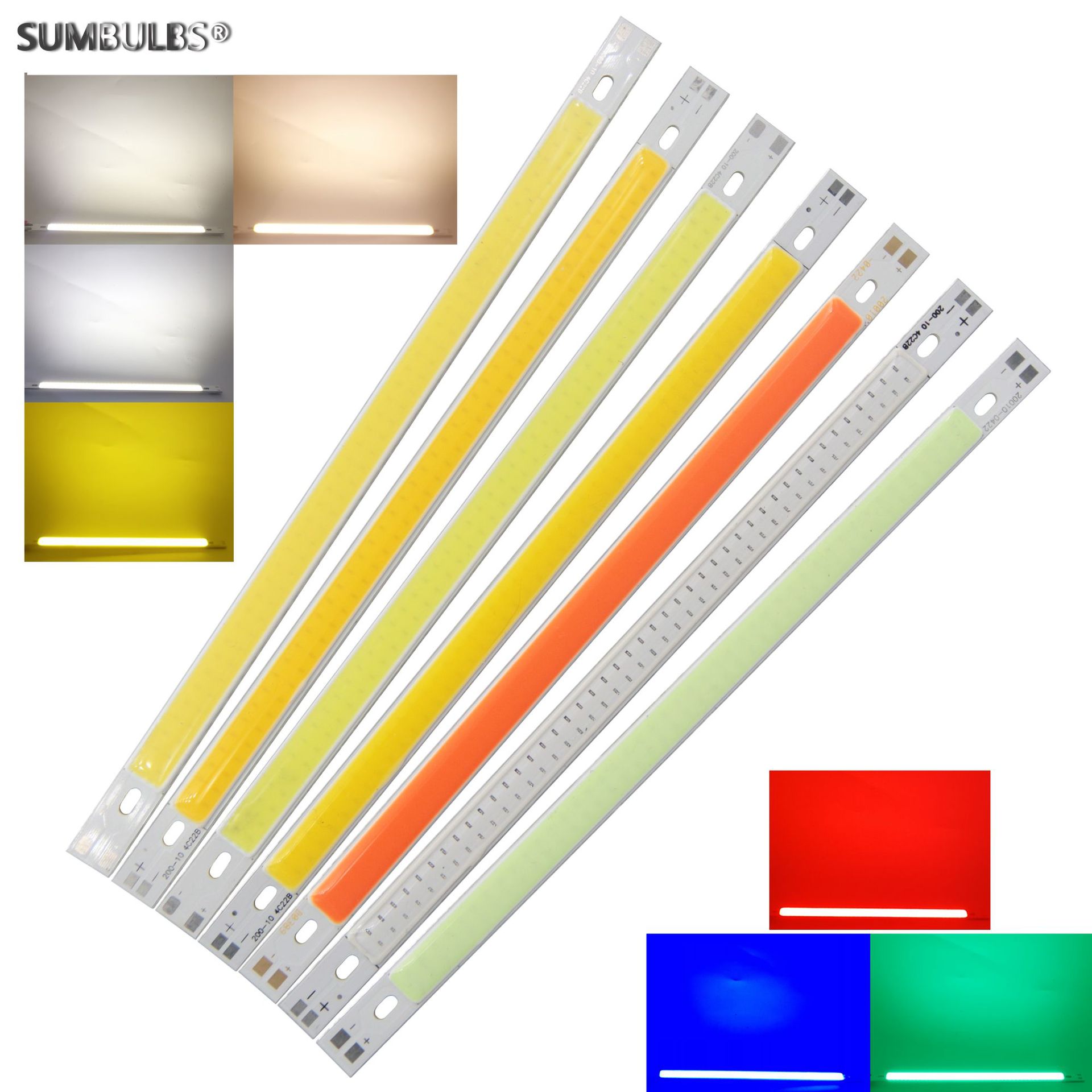 200x10mm 10W红蓝冷暖自然白LED光源COB灯条10cm 1000LM DC12-14V