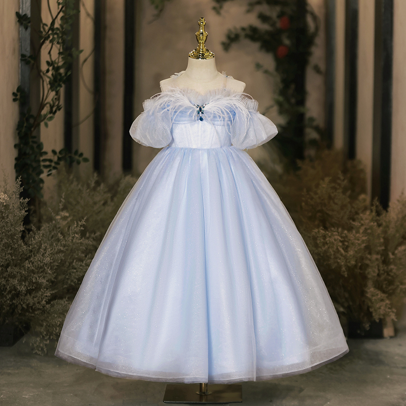 女童礼服轻奢小众高端蓝色儿童生日公主裙主持钢琴演奏演出服走秀