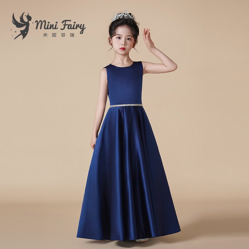 新女童礼服钢琴演出服中大童长笛乐团舞台演出诗朗诵比赛缎面长裙