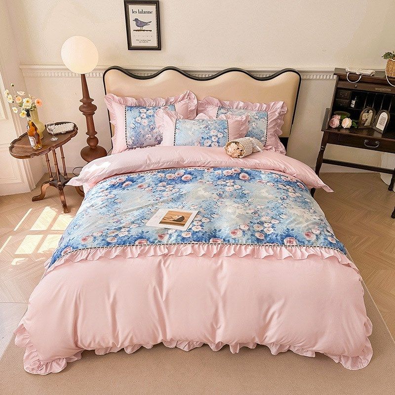 新款法式格调双拼印花四件套高级感田园风双人被套床单床上用品,床上用品,床品套件/四件套/多件套,淘宝优惠券,粉丝福利购,淘宝优惠卷