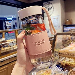 日本加厚泡茶杯子玻璃杯家用耐高温办公室便携女士高颜值水杯2024