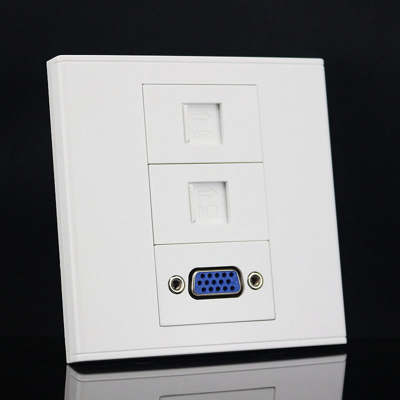86型免焊VGA+网络+电话组合面板 RJ45RJ11插座面板 多媒体面板