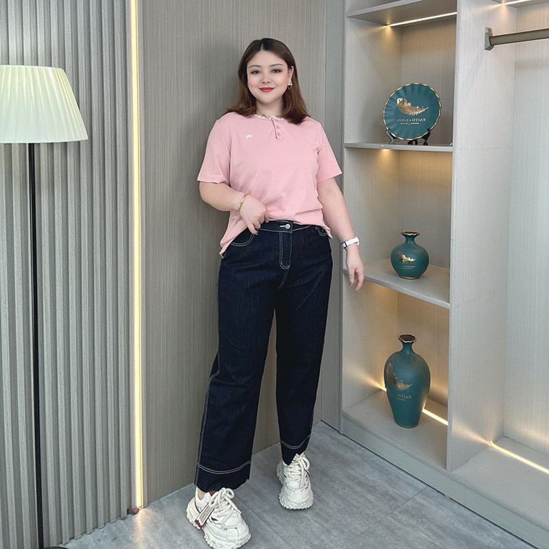 蓝色牛仔裤阔腿裤女春季2025新款大码胖mm爆款小个子九分直筒裤子
