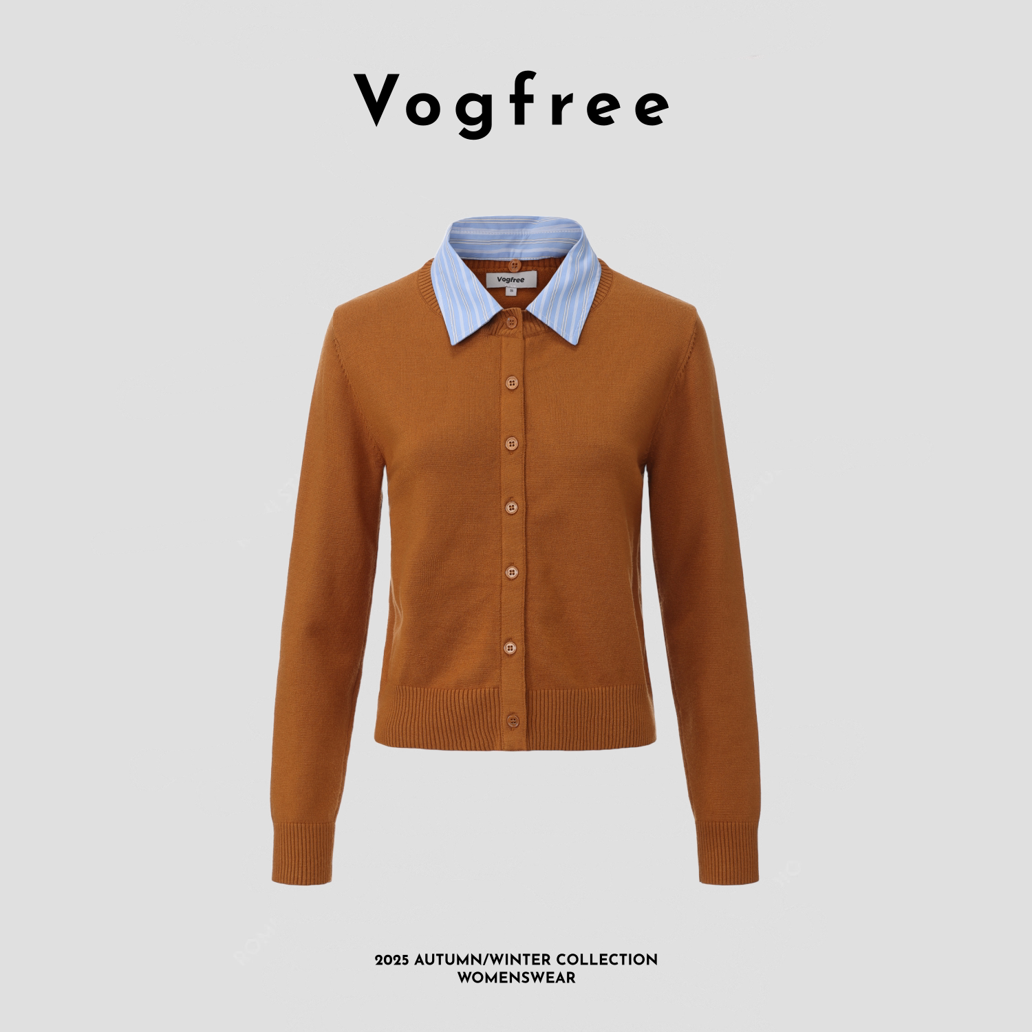 Vogfree 25FW 撞色拼接针织衫慵懒风衬衫领假两件仿羊绒开衫毛衣
