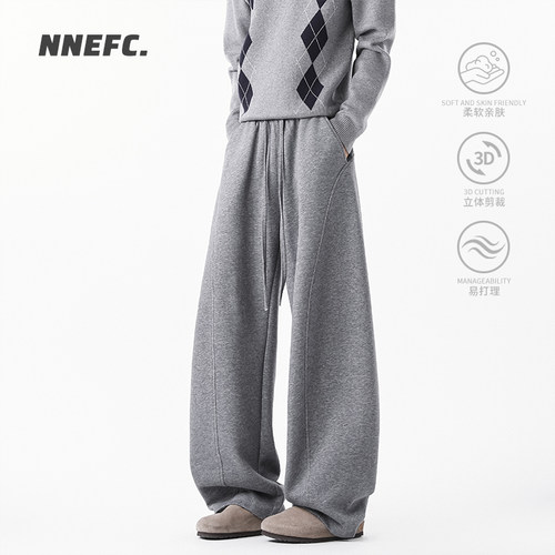 NNEFC美式弯刀卫裤男女冬季加绒加厚宽松运动休闲裤垂感阔腿长裤