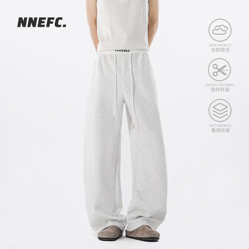 NNEFC白花灰色重磅美式弯刀卫裤男春秋新款宽松直筒阔腿裤,男装,卫裤,淘宝优惠券,粉丝福利购,淘宝优惠卷
