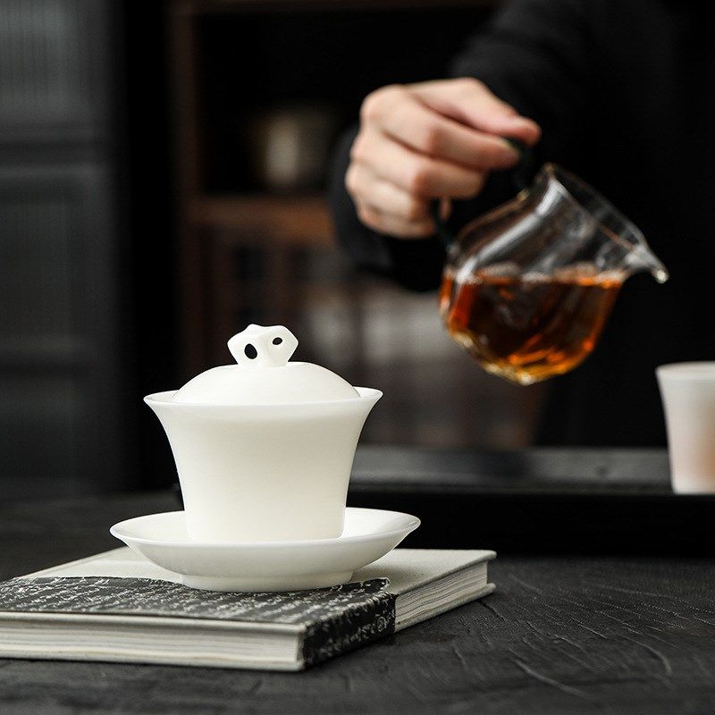 冰种素烧羊脂玉太湖石盖碗三才盖碗德化白瓷立体精雕马蹄盖碗,餐饮具,茶杯,淘宝优惠券,粉丝福利购,淘宝优惠卷