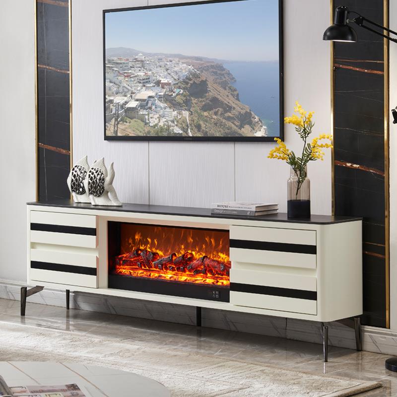 2米极简白色壁炉电视柜实木仿真火电壁炉装饰柜别墅岩板壁炉取暖