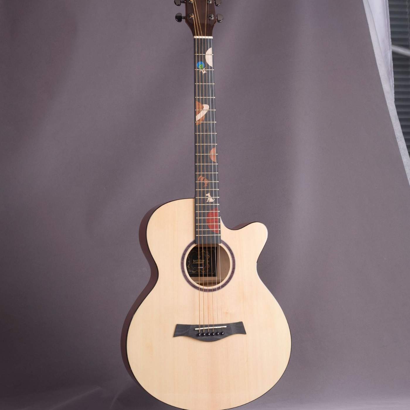 40寸单板民谣吉他 星球指板贴花GUITAR乐器 亮光云杉面单椴木吉他