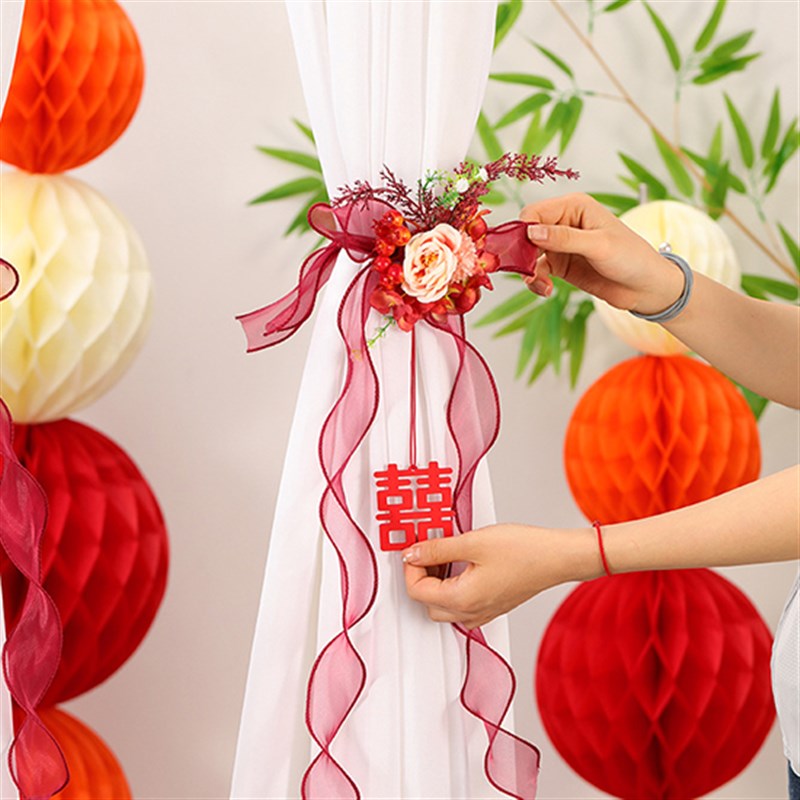 行李箱喜花结婚旅行箱窗帘婚庆拉杆箱装饰