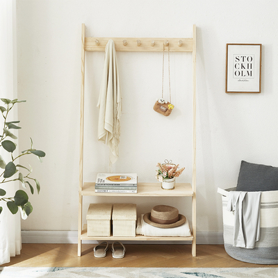 实木靠墙衣帽架卧室转角梯形置物架客厅北欧网红落地门口挂衣架子