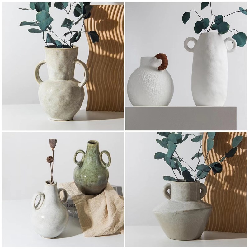 简约复古侘寂家居客厅电视柜茶几玄关样板房民宿创意陶瓷装饰花瓶