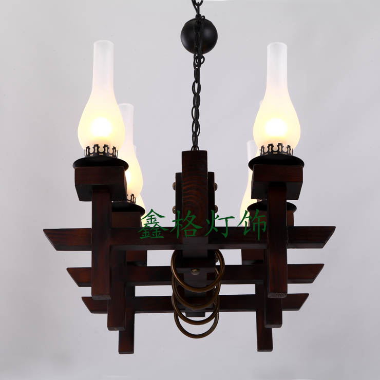 中式复古实木铁艺吊灯美式乡村酒吧灯饭厅灯个性创意简约书房灯具