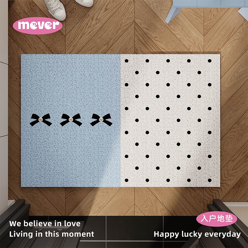 韩式新款蝴蝶结入户地垫丝圈防滑脚垫地毯进门垫子玄关门口可裁剪