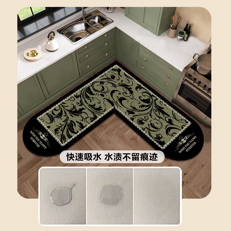 高级感厨房专用L形硅藻泥地垫吸水吸油防滑可擦耐脏防水门口脚垫